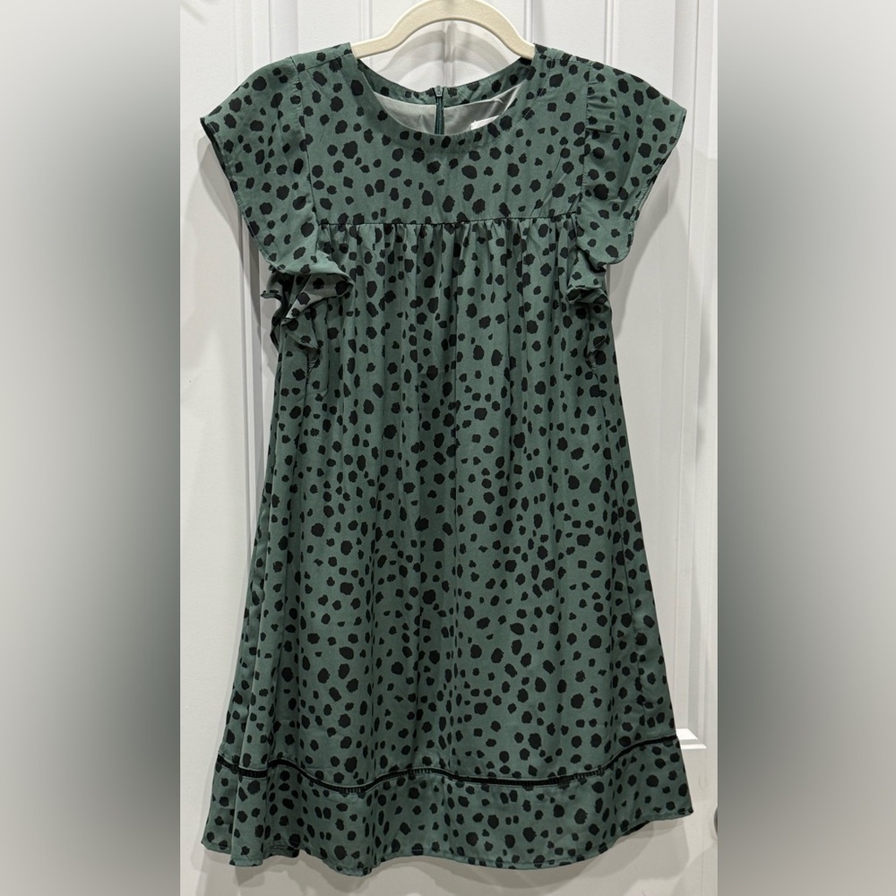 &merci Women’s Green & Black Polka Dot Babydoll Dress Size Small EUC